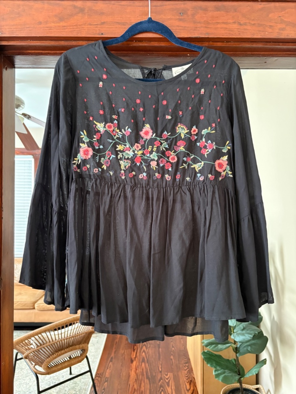 Embroidered Floral Babydoll Top